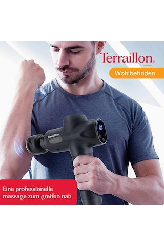 Terraıllon - Gun Masaj Uzmanı - Çok Bölgeli Masaj Tabancası, 20 Hız 2800-3200 Rpm, Dijital Ekran, Entegre Zamanlayıcı, 5 Silikon Aparat, 1 Sıcak-soğuk Dahil, Usb-c, Dahil. Kasa, Siyah