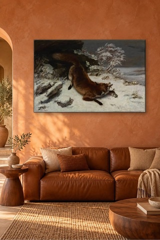 Fida Gustave Courbet Karda Avını Yakalayan Tilki Canvas Tablo Çok Renkli