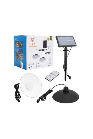 Ayt Powermaster Kumandalı Solar Güneş Enerjili Panelli 2 Power Ledli Çiftli Projektör Lambası Bahçe Çardak Aydınlatması Beyaz