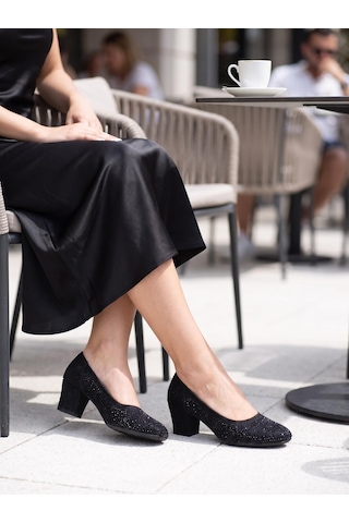 Nesilshoes Nesil Shoes Özma 970 Siyah Topuklu Taşlı Kadın Ayakkabı