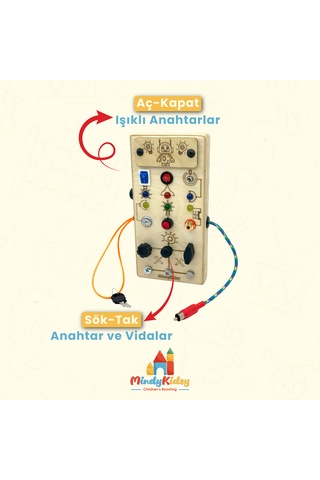 Çocuklar İçin Eğitici Ahşap Montessori Işıklı Civatalı Vidalı Oyun Panosu - Zeka Geliştirici Oyuncak