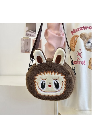 Snapbuy Labubu Tasarımlı Peluş Çapraz Çanta Kahverengi