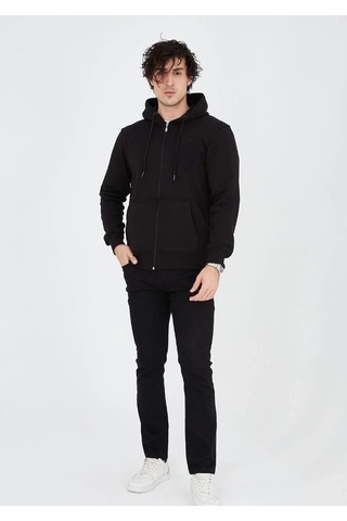 Luz&pos Erkek Tam Fermuarlı Kapşonlu Sweatshirt - Siyah Siyah