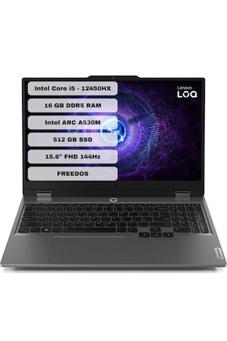 Lenovo LOQ 15IAX9I 83FQ000UTR i5-12450HX 16 GB 512 SSD A530M 15.6" Dos FHD Dizüstü Bilgisayar