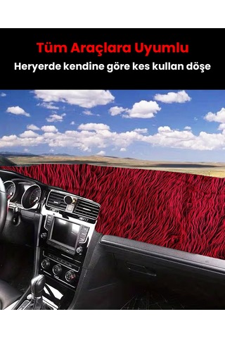 Pelüş Torpido Koruma Örtüsü Uzun Tüylü Kırmızı
