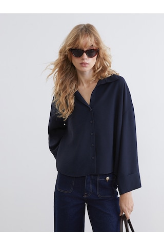 Lcw Vision Lacivert Oversize Kadın Gömlek