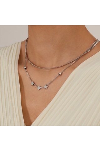 Sones Opk Gx2432 Paslanmaz Çelik Çift Katmanlı Pentagram Kolye, Renk: Çelik Rengi