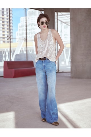 Koton Düz Bol Paça Düşük Bel Kot Pantolon Cepli Pamuklu - Loose Straight Jeans Açık İndigo 4sal40259md Açık İndigo
