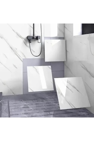 Beyaz Mermer Desenli Alüminyum Plastik Duvar Sticker 30x30 Beyaz