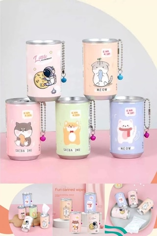 Berdina Home 5'li Sevimli Kola Kutusu Şekilli Anahtarlık Islak Mendil