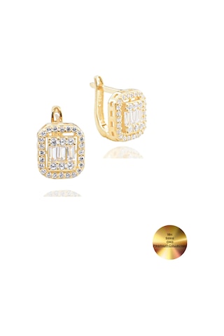 Brezza Lusso Jewelry 18k Serie Oro Baget J Model Kadın Gümüş Küpe