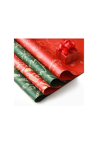Yılbaşı Karışık Desenli Yeşil Çiçek Ambalaj Kağıdı, Hediye Paketl