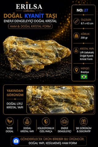 Sertifikalı Doğal Kyanit Taşı Ham Kristal Kütle Doğal Mineral No