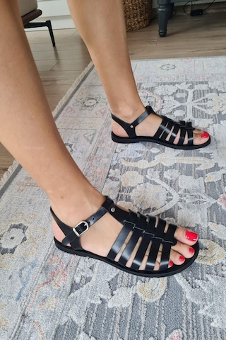 004 8006 Topukla Kadın Düz Taban Hakiki Deri Bodrum Sandalet 001