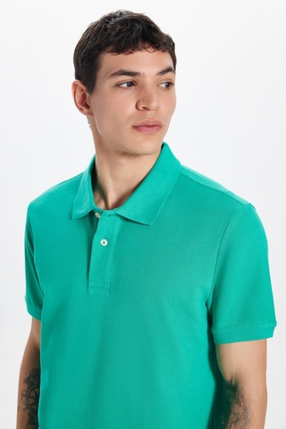 Tudors Erkek Slim Fit Dar Kesim Pamuk Yeşil Polo Yaka Tişört-32764 Y Yeşil