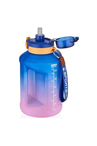 Vagonlife 1600ml Çift Renk Taşıma Askılı Ve Kulplu Motivasyon Su Matarası Sticker Hediyeli Mavi-mor Genel