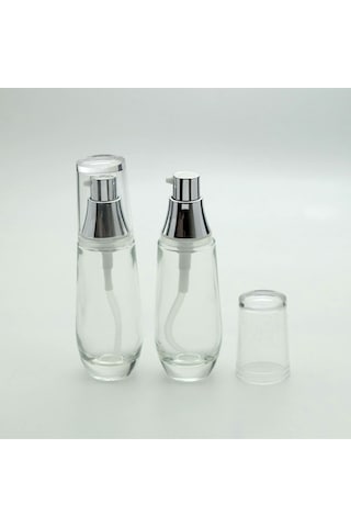 Losyon Ve Krem Şişesi 30 ML 2 Adet Boş Şeffaf Cam Gri Kapaklı