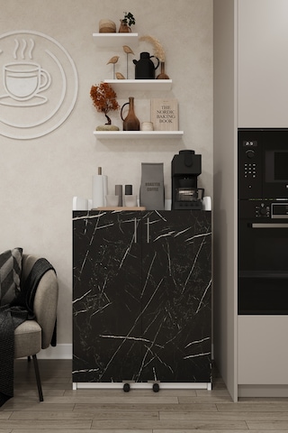 Asra Trend MK-11 %100 MDF 80x102 cm Çok Amaçlı Mutfak Kiler Dolabı Kapak İçi Raflı Kahve Köşesi Beyaz Royal Mermer