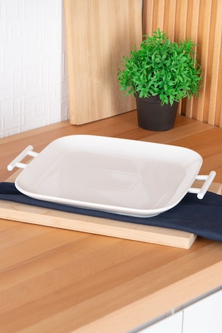 Bianco Perla Kare Kulplu Servis Tabak - 32.5 Cm Beyaz