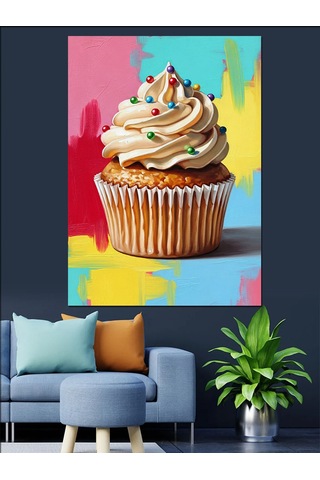 Karizma Tablo Kremalı Cupcake Tatlı Posteri Dekoratif Kanvas - Mdf Ahşap Tablo
