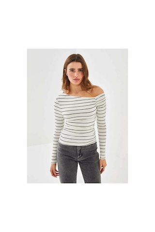 Lc Waikiki Lcw Vision Ekru Kayık Yaka Çizgili Kadın Body