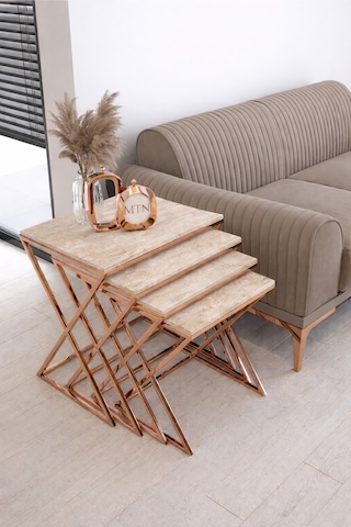 Masal 4'lü Zigon Bakır Kaplama Traverten Mdf Mebran