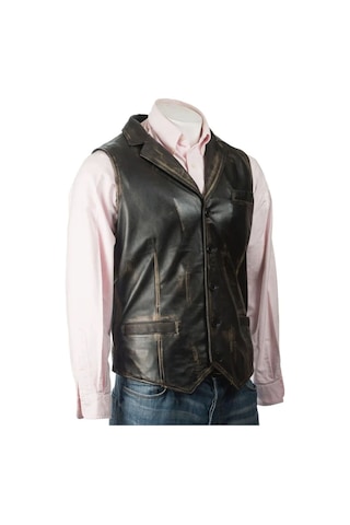 Prof Model Eskitme Yakalı Yelek Hakiki Kuzu Derisi Ayarlanabilir Arka Toka Siyah