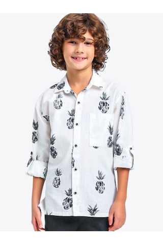 Jack Lions Erkek Çocuk Ananas Baskılı Uzun Kol Gömlek-14155 KREM
