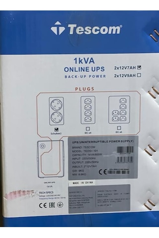 Tescom Teos+ 1Kva 1F/1F (2X 7Ah) 4-8 Dk Online  1Kva 900040339 Up