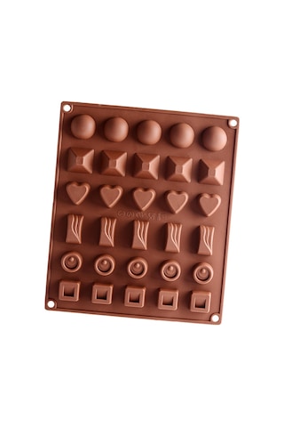 Xiyyadms 30 Çeşitli Şekil Silikon Kalıp: Gıda Grubu, Anti Yapışkan, Fırın/mikrodalga Uyumu, Çikolata/buz/kek İçin Kahve Rengi Çok Renkli