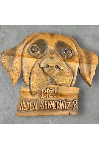 Ahşap El Oyması Sevimli Köpek Pano