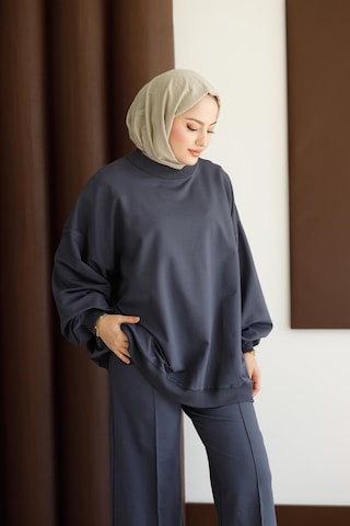 Moonsc Kadın Oversize 2 İplik Tesettür Takım Gri