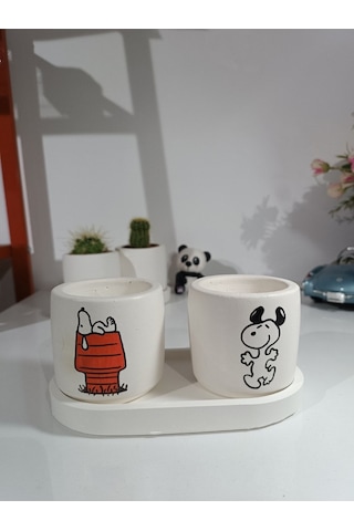 Tabaklı Snoopy Desenli Saksı Seti