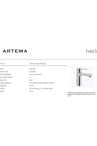 Artema Fold S A42532 Lavabo Bataryası