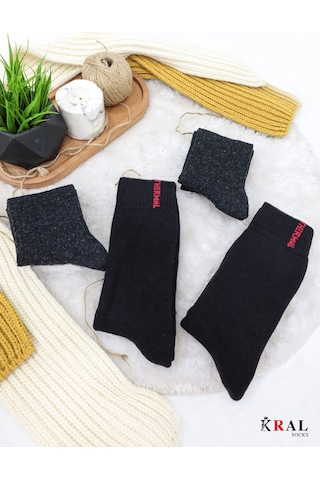 4'lü Erkek Termal Kış Çorabı 2 Adet Termal+2 Adet Yün Çorap Seti Siyah