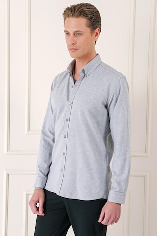 Efor Slim Fit Düğmeli Yaka Dokulu %100 Pamuk Klasik Açık Gri Gömlek Gk 724 Gri