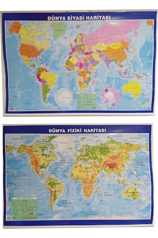 Dünya Haritası Çift Taraflı Fiziki ve Siyasi 70X100