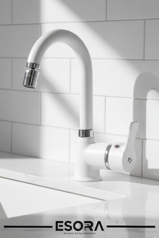 Beyaz Krom Armut Oynar Başlıklı Lavabo Bataryası Çeşmesi