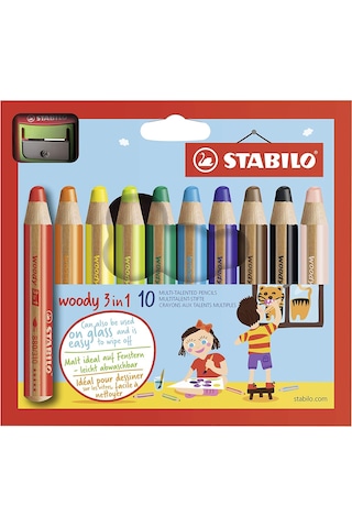 Stabilo Woody 3In1 Kuru Boya Kalem Seti - 10 Renk