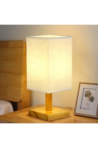 Yunboo Yatak Odası Dekoratif Led Küçük Gece Lambası - Ahşap Kasa, Keten Abajur, Usb Tak Ve Kullandır, Sıcak Işık, Modern Ve Rustik Stilleri Tamamlama Beyaz