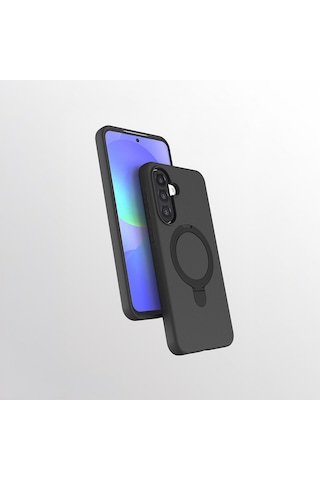Samsung Galaxy Uyumlu A56 Kılıf M-safe Şarj Özellikli Standlı Zore Samara Kapak Siyah