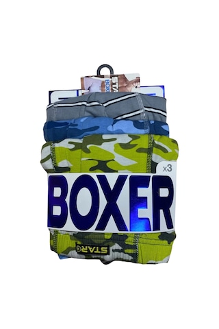 Modadua Star 106 Desenli Pamuklu Kemer Likralı 3'lü Boxer