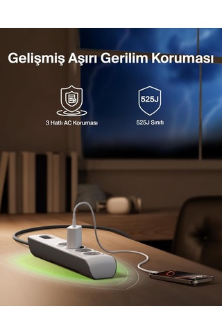 Belkin Surgemaster 4'lü Priz, Yüksek Gerilim Korumalı 2 M Kablo