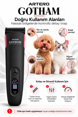 Artero Gotham 2 Devirli Kablosuz Kedi/köpek Trimmer Tıraş Makinesi