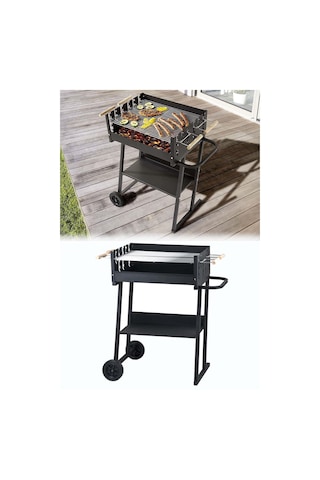 Kömürlü Mangal Yükseklik Ayarlı Çift Izgara Tekerlekli AF051