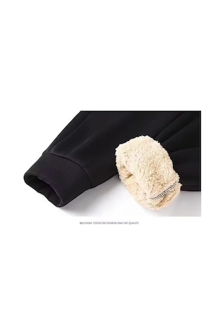 Erkek Kışlık Fermuarlı Kapüşonlu Hırka Sweatshirt Siyah