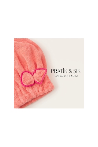Prenses Peluş Mikrofiber Saç Kurulama Havlusu Çizgi Fiyonklu, Pratik Saç Bonesi - Duş, Makyaj Ve Bakım Saç Wrap Pembe