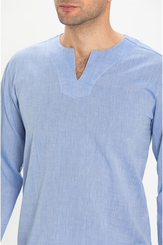 Uzun Kol Şile Bezi Bisiklet Yaka Erkek Tshirt Mavi 3032