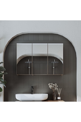Banyo Dolabı Kulpsuz 3 Kapaklı Mdf 90 Cm Aynalı Banyo Dolabı Atl Atlantik Çam