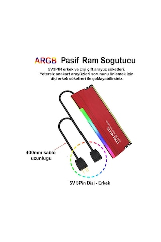 Coolmoon Argb Pasif Ram Soğutucu 5V3Pin Masaüstü Ram Soğutucu Kırmızı
